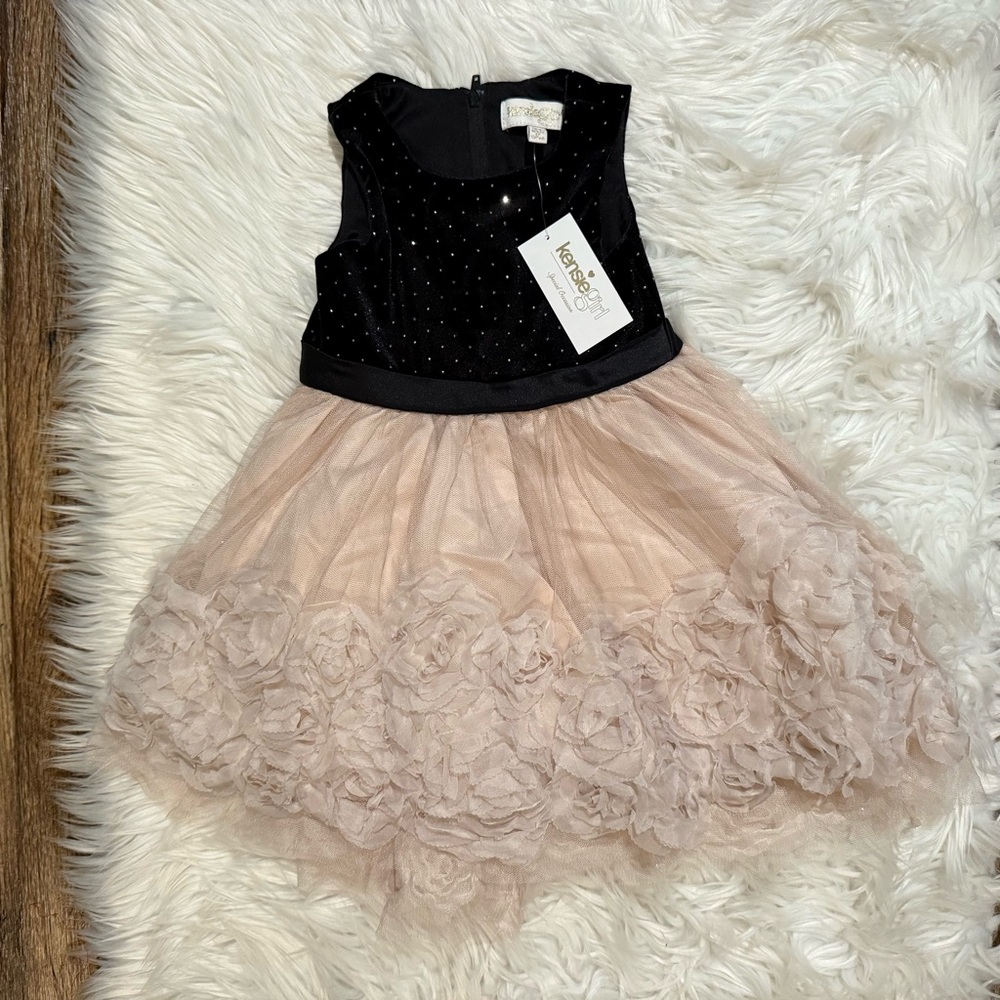 Kensie Girl 2T Black Blush Velvet Tulle Rosette Holiday Party Dress NWT